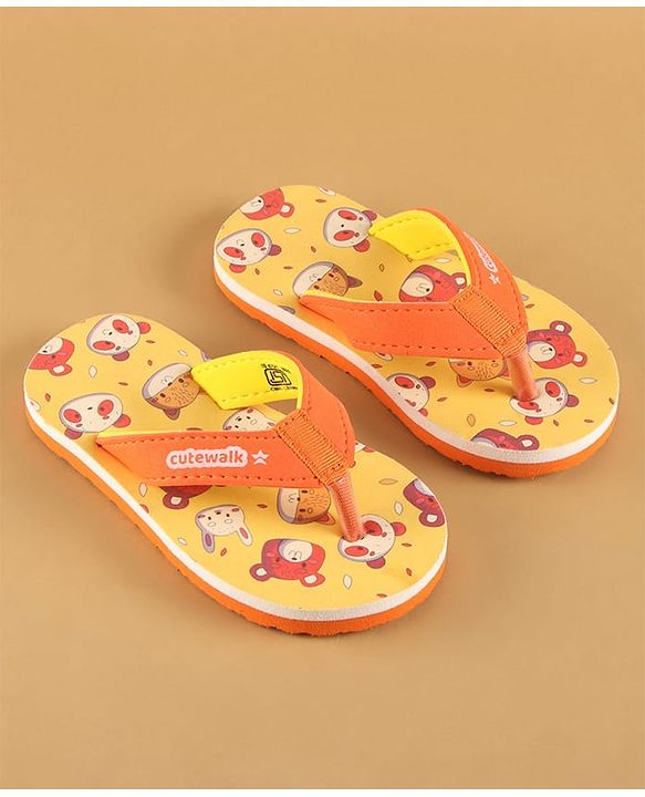 Cute Walk by Babyhug Slip On Flip Flops with Animal Print - Yellow