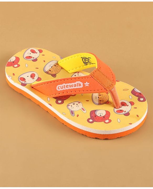 Cute Walk by Babyhug Slip On Flip Flops with Animal Print - Yellow