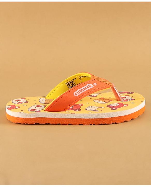 Cute Walk by Babyhug Slip On Flip Flops with Animal Print - Yellow