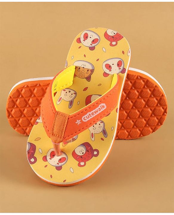 Cute Walk by Babyhug Slip On Flip Flops with Animal Print - Yellow