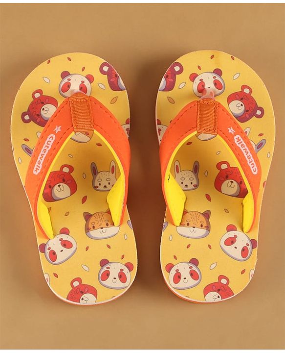 Cute Walk by Babyhug Slip On Flip Flops with Animal Print - Yellow