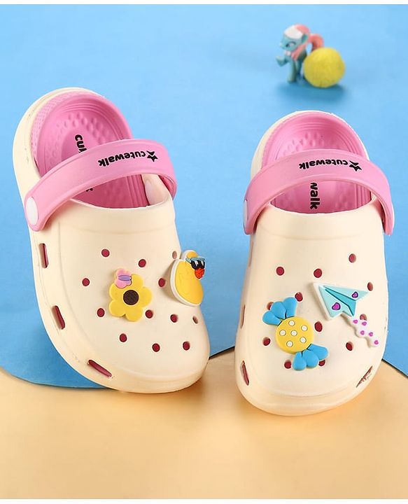 Cute Walk by Babyhug Clogs with Back Strap & Floral Paper Plane Applique - Pink