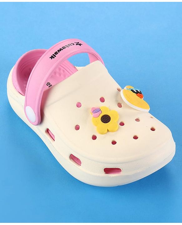Cute Walk by Babyhug Clogs with Back Strap & Floral Paper Plane Applique - Pink