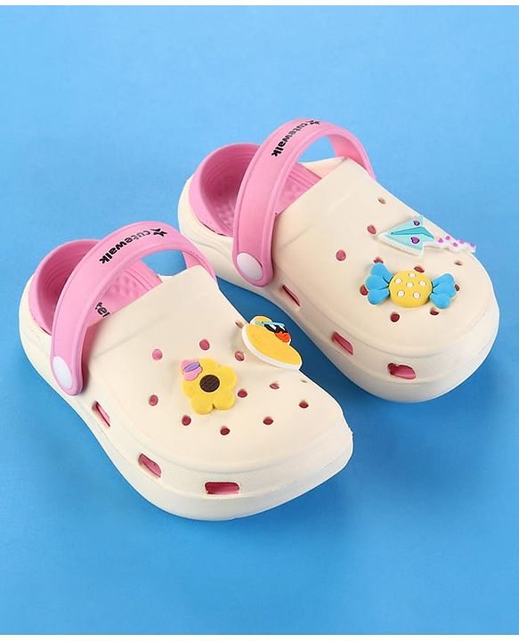 Cute Walk by Babyhug Clogs with Back Strap & Floral Paper Plane Applique - Pink