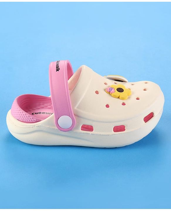 Cute Walk by Babyhug Clogs with Back Strap & Floral Paper Plane Applique - Pink