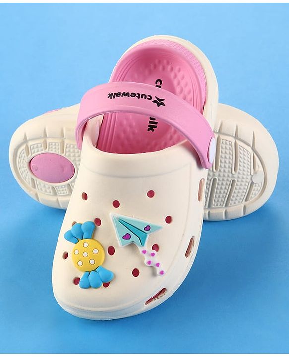 Cute Walk by Babyhug Clogs with Back Strap & Floral Paper Plane Applique - Pink