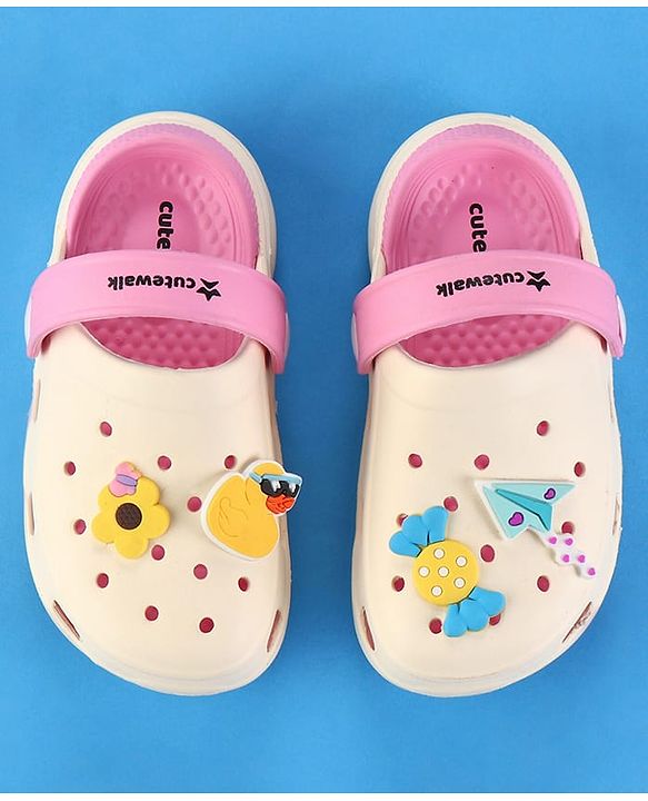 Cute Walk by Babyhug Clogs with Back Strap & Floral Paper Plane Applique - Pink
