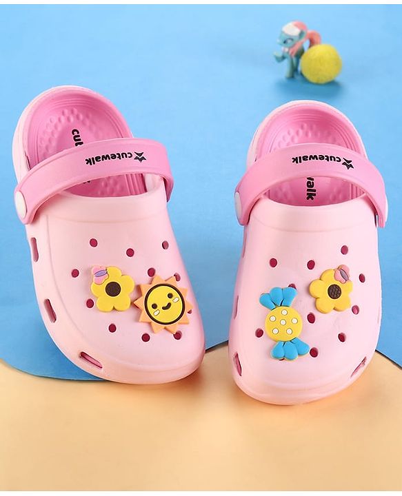 Cute Walk by Babyhug Clogs with Back Strap & Floral Applique - Pink