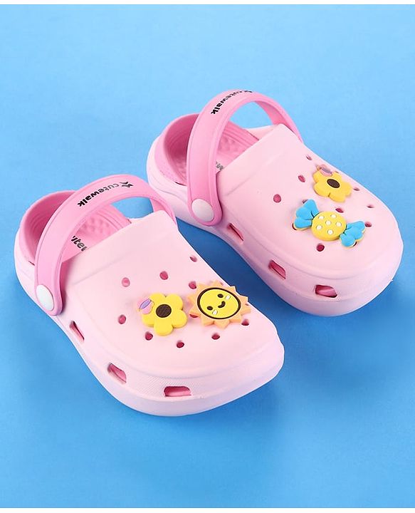 Cute Walk by Babyhug Clogs with Back Strap & Floral Applique - Pink