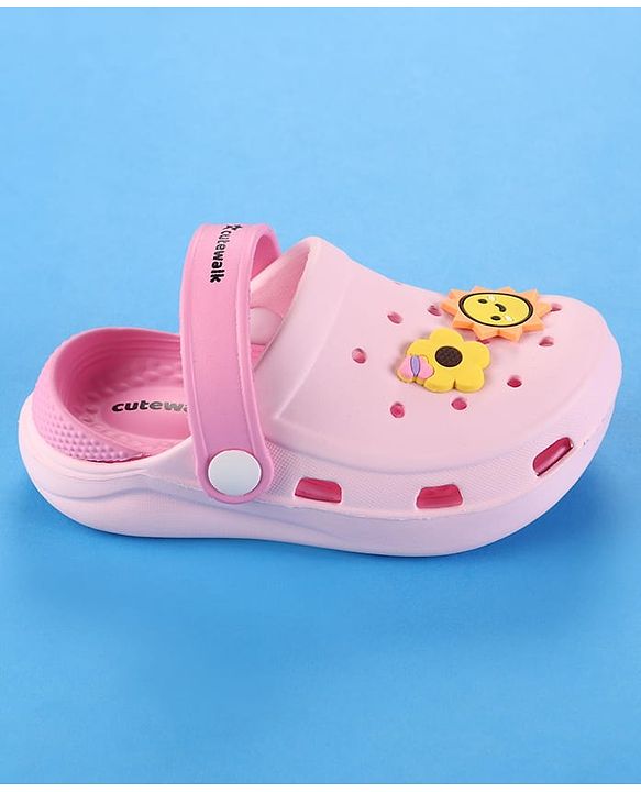 Cute Walk by Babyhug Clogs with Back Strap & Floral Applique - Pink