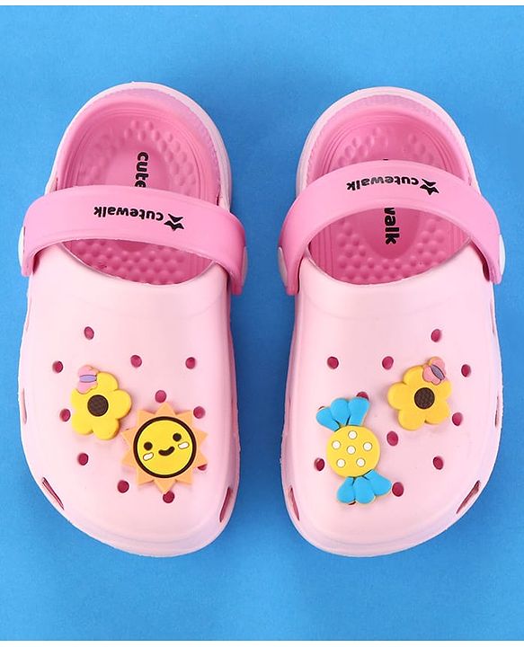 Cute Walk by Babyhug Clogs with Back Strap & Floral Applique - Pink