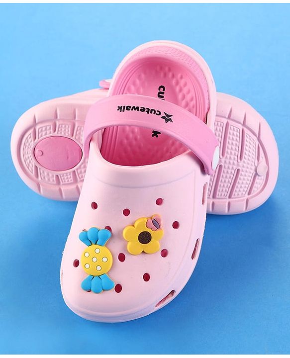 Cute Walk by Babyhug Clogs with Back Strap & Floral Applique - Pink