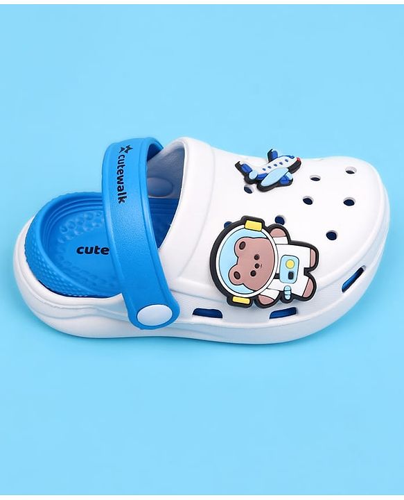 Cute Walk by Babyhug Clogs with Back Strap Closure & Bear Applique - Blue