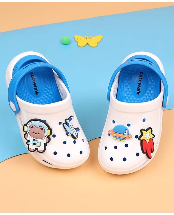 Cute Walk by Babyhug Clogs with Back Strap Closure & Bear Applique - Blue