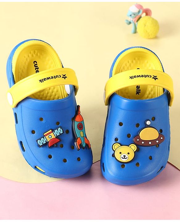Cute Walk by Babyhug Clogs with Backstrap & Space Theme Applique - Blue