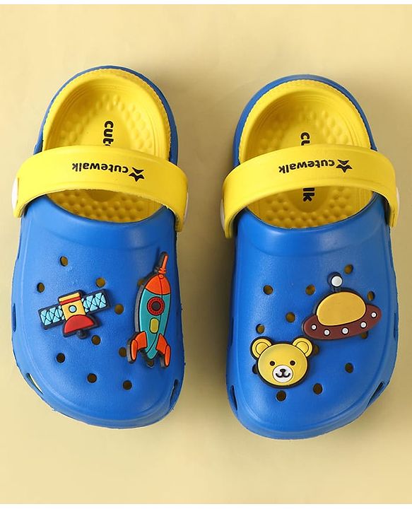 Cute Walk by Babyhug Clogs with Backstrap & Space Theme Applique - Blue
