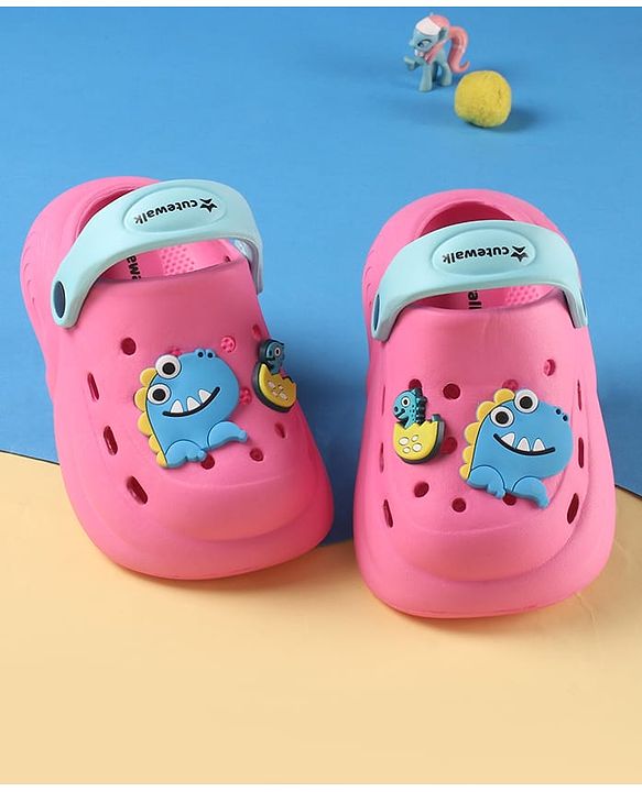 Cute Walk by Babyhug Clogs with Back Strap Closure & Dino Applique - Dark Pink