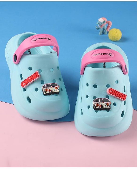 Cute Walk by Babyhug Clogs with Back Strap Closure & Vehicle Applique - Light Blue