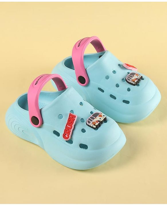 Cute Walk by Babyhug Clogs with Back Strap Closure & Vehicle Applique - Light Blue