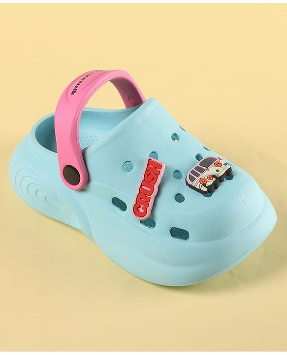 Cute Walk by Babyhug Clogs with Back Strap Closure & Vehicle Applique - Light Blue