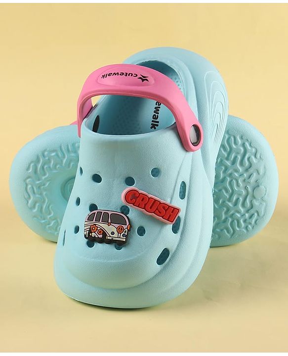 Cute Walk by Babyhug Clogs with Back Strap Closure & Vehicle Applique - Light Blue