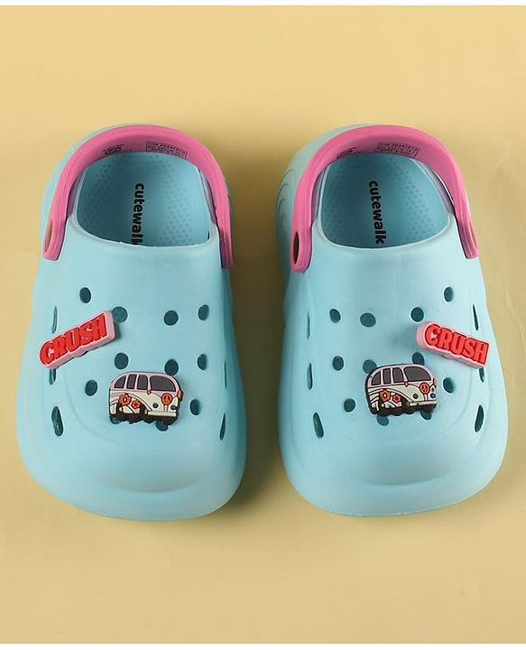 Cute Walk by Babyhug Clogs with Back Strap Closure & Vehicle Applique - Light Blue