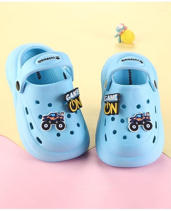 Cute Walk by Babyhug Clogs with Back Strap & Game On Applique - Light Blue