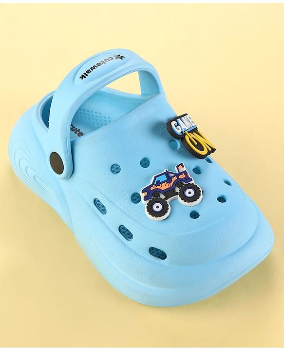 Cute Walk by Babyhug Clogs with Back Strap & Game On Applique - Light Blue