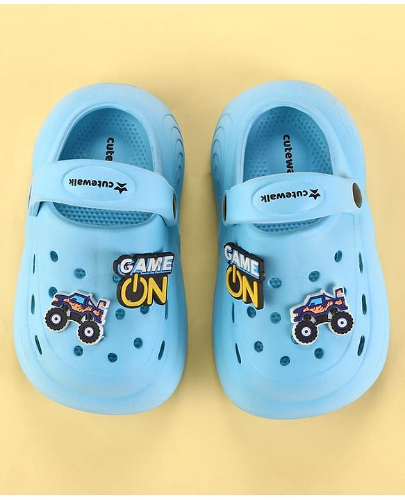Cute Walk by Babyhug Clogs with Back Strap & Game On Applique - Light Blue