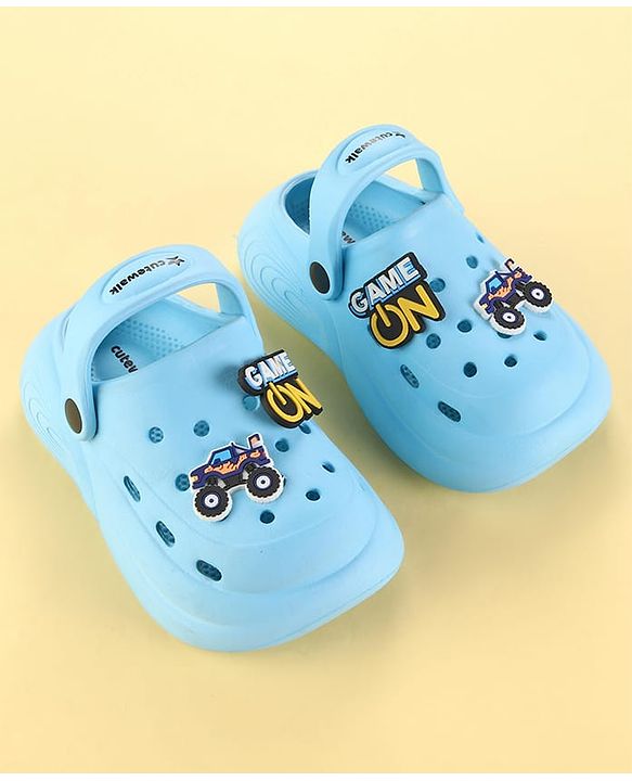 Cute Walk by Babyhug Clogs with Back Strap & Game On Applique - Light Blue