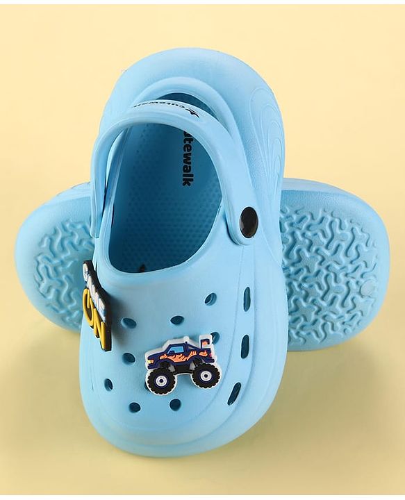 Cute Walk by Babyhug Clogs with Back Strap & Game On Applique - Light Blue