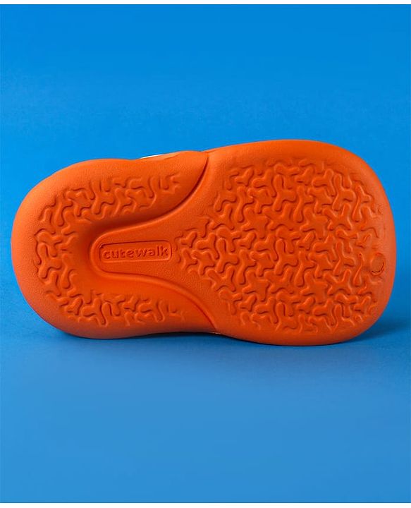 Cute Walk by Babyhug Clogs With Backstrap Closure Coffee Sun & Paw Appliques - Orange