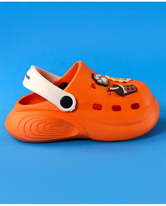 Cute Walk by Babyhug Clogs With Backstrap Closure Coffee Sun & Paw Appliques - Orange