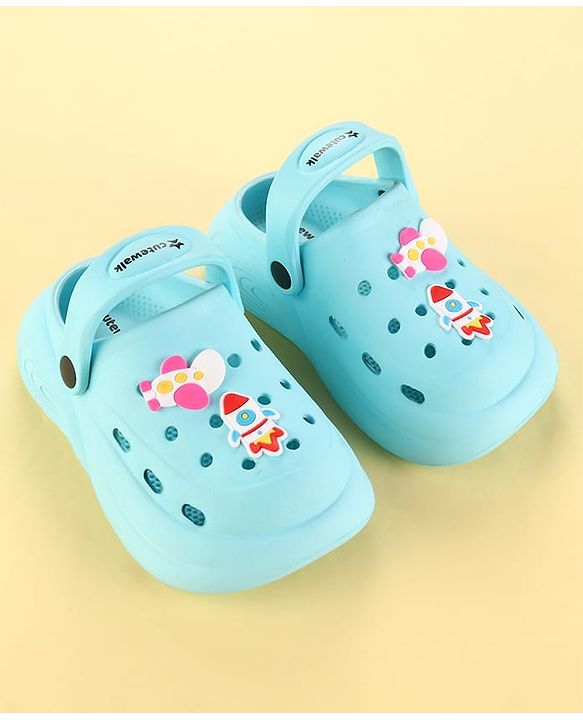 Cute Walk by Babyhug Clogs with Back Strap & Space Theme Applique - Light Blue