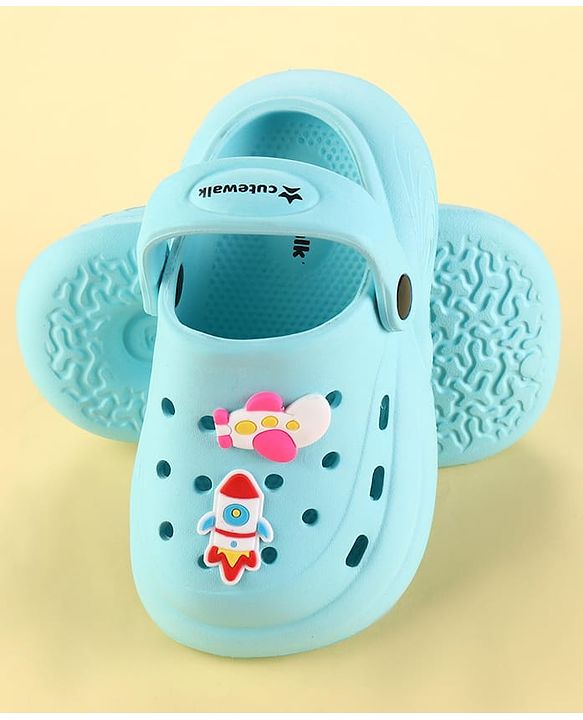 Cute Walk by Babyhug Clogs with Back Strap & Space Theme Applique - Light Blue