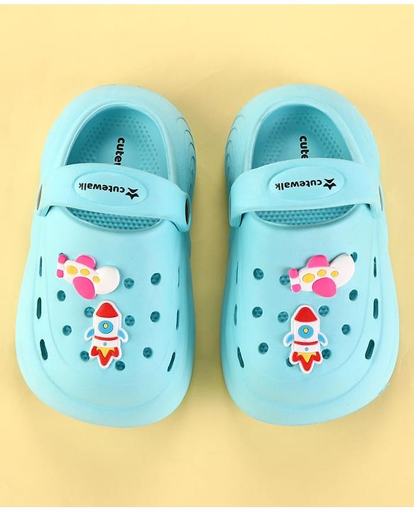 Cute Walk by Babyhug Clogs with Back Strap & Space Theme Applique - Light Blue
