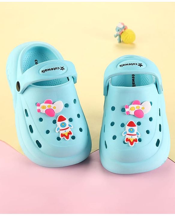 Cute Walk by Babyhug Clogs with Back Strap & Space Theme Applique - Light Blue