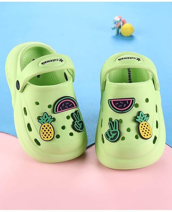 Cute Walk by Babyhug Clogs with Back Strap Closure & Fruits Applique - Green