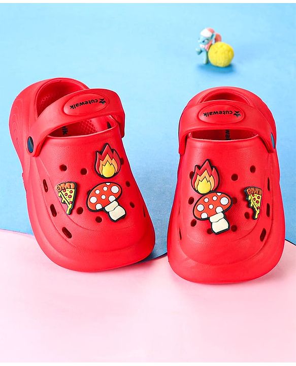 Cute Walk by Babyhug Clogs with Back Strap & Mushroom Applique -  Red