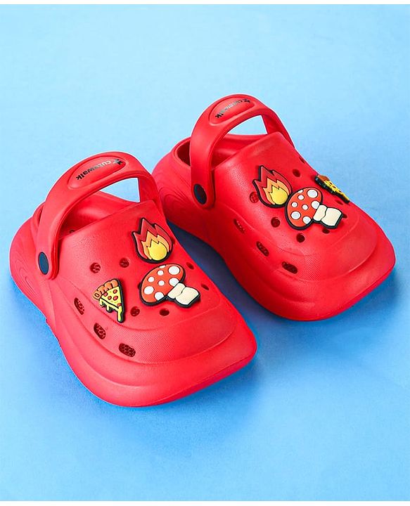 Cute Walk by Babyhug Clogs with Back Strap & Mushroom Applique -  Red