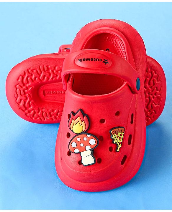 Cute Walk by Babyhug Clogs with Back Strap & Mushroom Applique -  Red