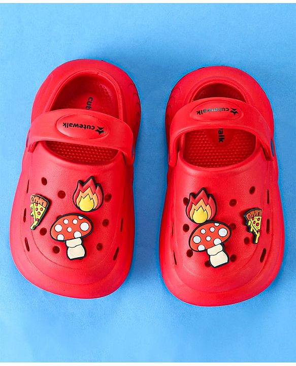 Cute Walk by Babyhug Clogs with Back Strap & Mushroom Applique -  Red