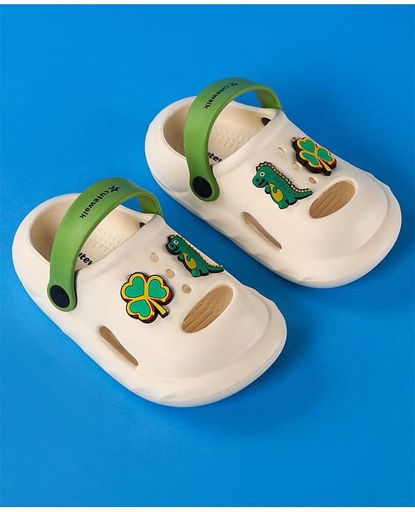 Cute Walk by Babyhug Clogs With Backstrap Closure Dino & Clover Appliques - White