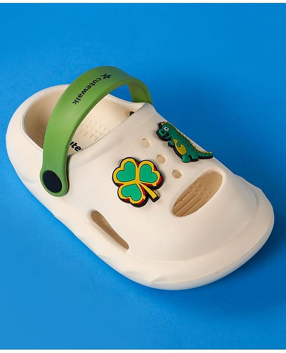 Cute Walk by Babyhug Clogs With Backstrap Closure Dino & Clover Appliques - White