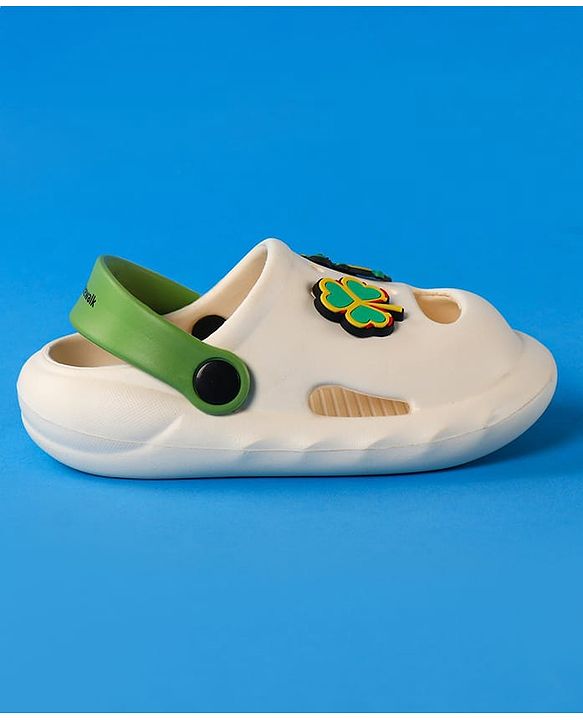 Cute Walk by Babyhug Clogs With Backstrap Closure Dino & Clover Appliques - White
