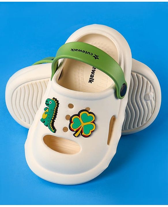 Cute Walk by Babyhug Clogs With Backstrap Closure Dino & Clover Appliques - White