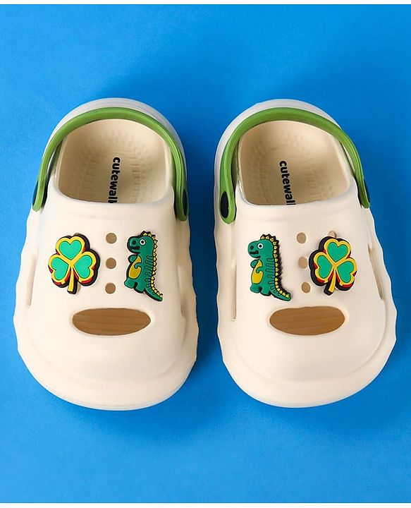 Cute Walk by Babyhug Clogs With Backstrap Closure Dino & Clover Appliques - White