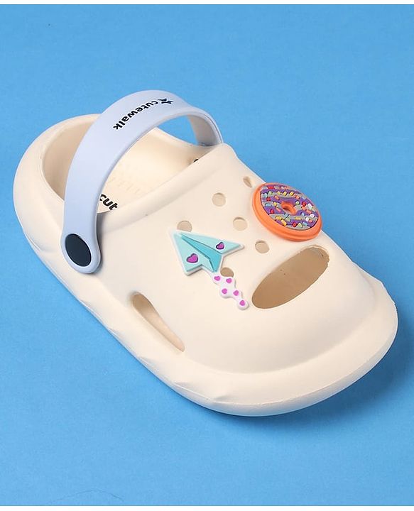 Cute Walk by Babyhug Clogs with Back Strap Closure & Paper Plane Applique - Cream