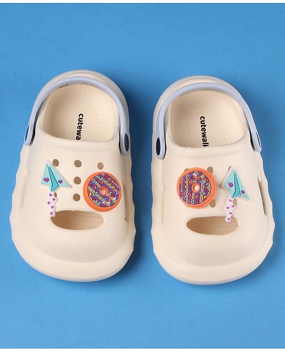Cute Walk by Babyhug Clogs with Back Strap Closure & Paper Plane Applique - Cream