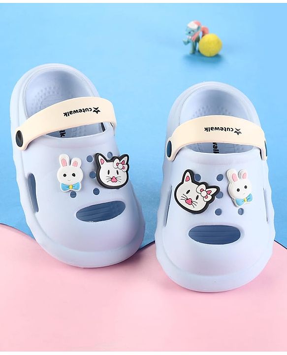 Cute Walk by Babyhug Clogs With Back Strap Kitty & Bunny Appliqulue - Light Blue